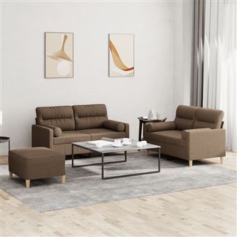 Conjunto de sofás com almofadas vidaXL | 3 Peças | tecido castanho - 1
