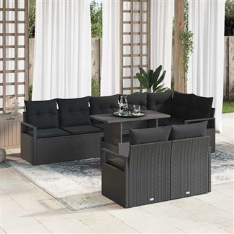 Conjunto de Sofá de Jardim vidaXL | 9 Peças | Preto Rattan Sintético - 1