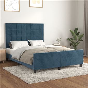 Estrutura de cama com cabeceira vidaXL | 140x200 cm | veludo azul-escuro - 1