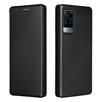 Capa e TPU + PU fibra de Carbono, Magnético com porta-cartões Preto para Vivo X60 Pro 5G (Global)/X60 5G (Curved Screen Version) - 1