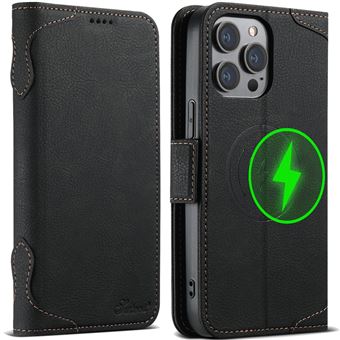 Capa com Abas MagSafe com Suporte, Carregamento Sem Fio e Slot para Cartões J07 V-REEL para iPhone 14 - Preto - 1