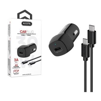 Carregador Auto PD + Cabo Type-C Accetel CC336B para Xiaomi Redmi Note 14 5G | 3A | 30W | Preto - 1