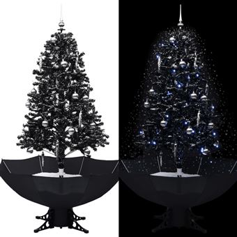 Árvore de Natal vidaXL com neve base formato guarda-chuva 170 cm PVC preto - 1
