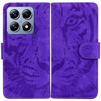 Capa ZURSANA para Xiaomi 14T PRO 5G | Flip | Couro Sintético | Estampa de Tigre | Espaços para Cartões | Roxo - 1