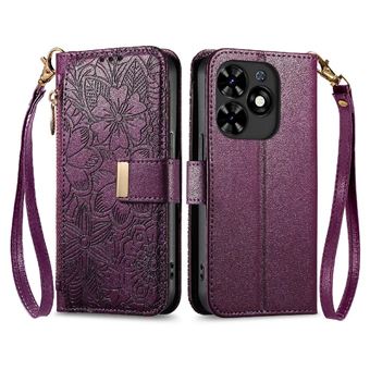 Capa ZURSANA para Tecno Spark 20C | Flip | Slot para Cartões | Design Floral Geado | Violeta - 1