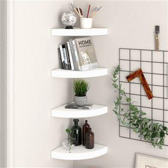 Prateleiras de canto suspensas vidaXL | 4 Peças | 25x25x3,8cm | MDF branco - 1