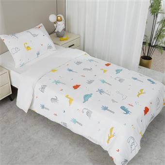 Conjunto de Lençóis Estampados para Criança BOD HOME | Dinossauros em Branco (Cama 90/100) - 1