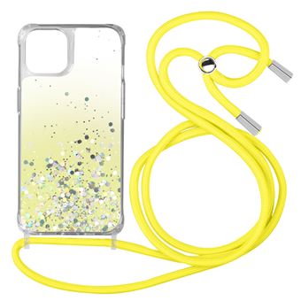 Capa Avizar Para Iphone 13 Costas Brilhantes Com Cordão Amovível - Gradiente Amarelo - 1