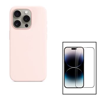 Kit Phonecare Película de Vidro Temperado 5D Full Cover + Capa Silicone Líquido para Apple iPhone 15 Pro - Rosa - 1