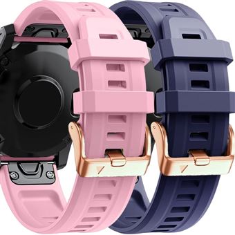 Pack 2 x Braceletes de Silicone com Fecho de Metal Antiimpacto para Garmin Instinct 2S Solar - Rosa e Roxo - 1