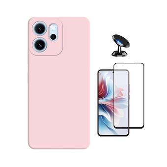 Kit Vidro Temperado + Capa Silicone Líquido + Suporte Magnético PHONECARE para Oppo Reno14 F 5G | Rosa - 1