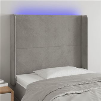 Cabeceira de cama vidaXL com luzes LED veludo 93x16x118/128 cm cinza-claro - 1