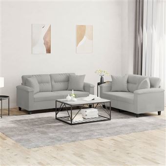 Conjunto de sofás vidaXL | 2 peças | com almofadas | tecido microfibra cinza-claro - 1