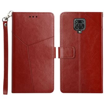 Capa magunivers PU padrão de linha em forma de y, fecho magnético com suporte e alça vinho tinto para Xiaomi Redmi Note 9 Pro/Note 9 Pro Max/Note 9S - 1