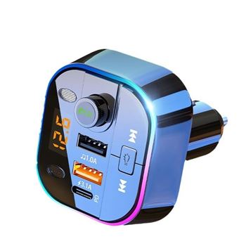 Adaptador Bluetooth para carro CHRONUS | transmissor FM | QC22.5W PD | tipo C | LED 7 cores | Preto - 1