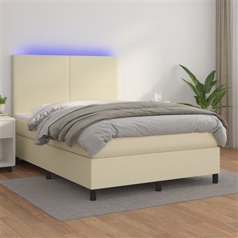 Cama box spring com colchão e LED vidaXL | 140x190cm | couro artificial creme - 1
