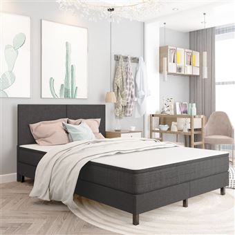 Cama boxspring vidaXL | 160x200 cm | tecido cinzento - 1