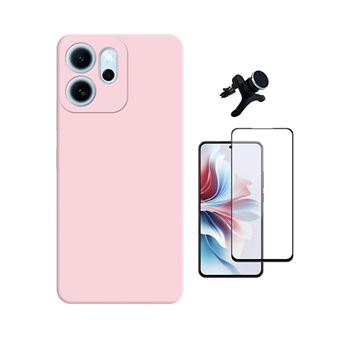 Kit Vidro Temperado + Capa Silicone Líquido + Suporte Magnético Reforçado PHONECARE para Oppo Reno14 F 5G | Rosa - 1