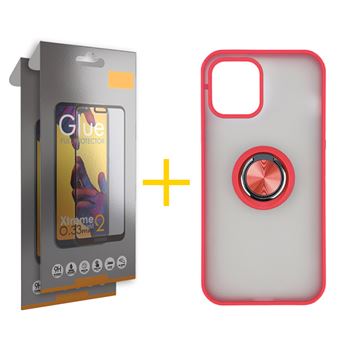 Pack 2 x Película de Vidro Temperado Full + Capa skyhe Apple iPhone 11 Gel Bumper Ring - Vermelho - 1
