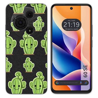 Capa Tumundosmartphone de Silicone Transparente para TCL 60 SE | desenhos de design de cacto - 1
