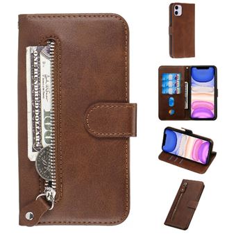 Capa ZURSANA para iPhone 11 | Couro | Flip | Ranhuras para Cartões | Fecho Magnético | Castanho - 1