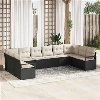 Conjunto de Sofás de Jardim com Almofada vidaXL | 10 Peças | Preto vime PE - 1