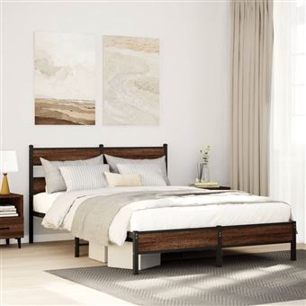 Estrutura de cama sem colchão vidaXL | derivados madeira carvalho castanho - 1