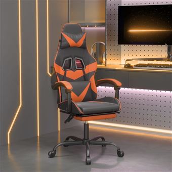 Cadeira gaming vidaXL com apoio para pés couro artificial preto e laranja - 1