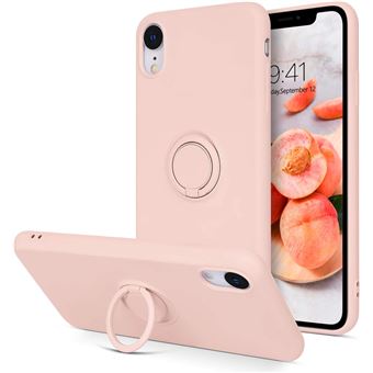 Capa de Silicone Líquido com Microfibra e Anel de Metal Antiimpacto para Iphone Xr Rosa - 1