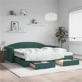 Sofá-cama com Gavetão e Gavetas vidaXL | 100x200 cm | veludo verde-escuro - 1