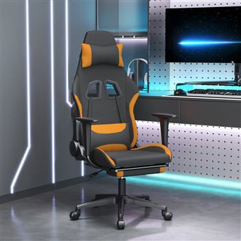 Cadeira de gaming vidaXL com apoio de pés | tecido preto e laranja - 1