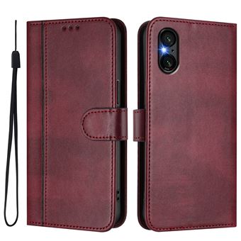 Capa FOXDOCK para Sony Xperia 5 VI 2024 | Estilo Vintage | TPU com Textura de Pele Antiderrapante | Compartimentos para Cartões e Suporte | Vermelho - 1
