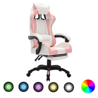 Cadeira Gaming vidaXL com luzes LED RGB couro artificial rosa/branco - 1
