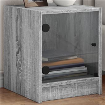 Mesa cabeceira com portas vidro vidaXL | 2 Peças | 35x37x42cm | cinzento sonoma - 1