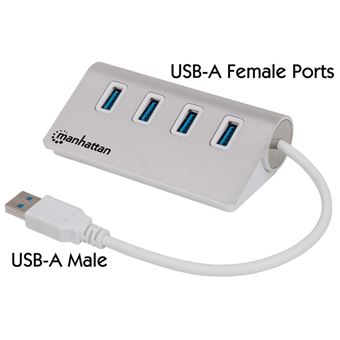 hub de interface Manhattan 163767 USB 3.0 (3.1 Gen 1) Type-A 5000 Mbit/s Alumínio, Branco