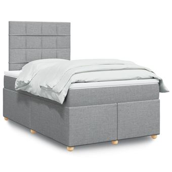 Cama com molas e colchão vidaXL | 120x200 cm | tecido cinza-claro - 1