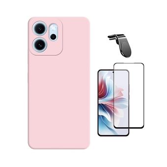 Kit Vidro Temperado + Capa Silicone Líquido + Suporte L PHONECARE para Oppo Reno14 F 5G | Rosa - 1