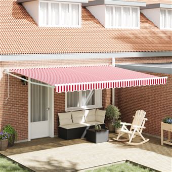 Toldo Retrátil Automático vidaXL | Listrado Vermelho e Branco | 450x300 cm - 1