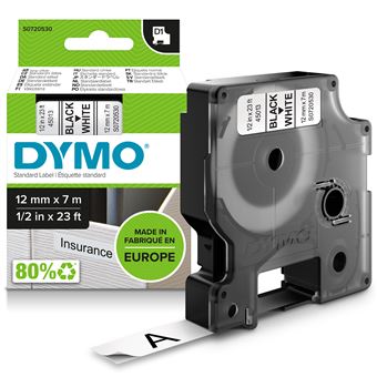 Etiquetadora DYMO D1 -Standard Etiquetas - Preto no branco - 12mm x 7m - 1