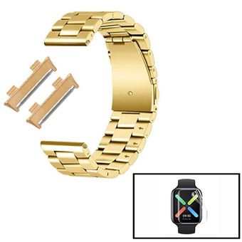 Kit Phonecare | Pulseira Bracelete Aço Stainless Lux + Ferramenta + Película Protectora Ecrã Gel Full Cover para Oppo Watch | 41 mm - Ouro - 1