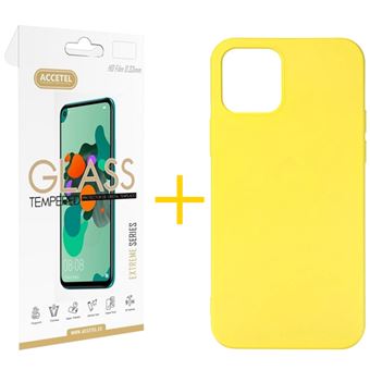 Conjunto 1 X Película de Vidro + Capa skyhe para iPhone 11 Silicone Líquido - Amarelo - 1