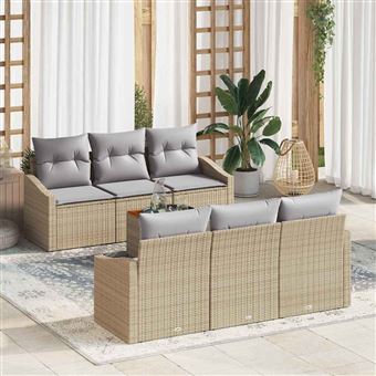 Conjunto de Sofá de Jardim vidaXL | 7 Peças | Bege e Cinza Claro vime PE - 1