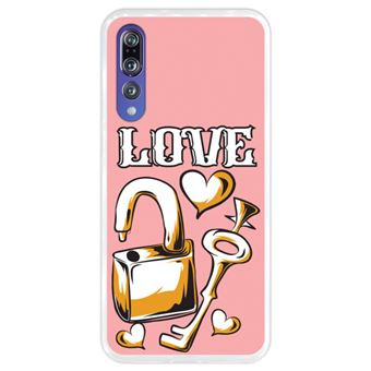 Capa Hapdey para Huawei P20 Pro - P20 Plus Design Amor Chave e Cadeado em Silicone Flexível e TPU