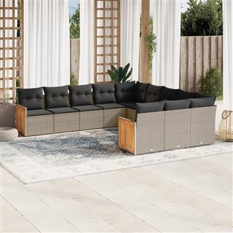 Conjunto de sofás para jardim com almofadões vidaXL | 11 peças | vime PE cinzento - 1