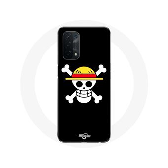 Capa Maniacase para Oppo A74 5G com uma imagem de uma caveira do manga One Piece em Fundo Preto - 1