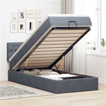 Estrutura de cama otomana com colchão vidaXL | cinza escuro veludo - 1