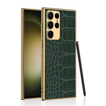 Capa V-REEL Armação em TPU + couro com padrão de crocodilo para Samsung S23 Plus - Verde escuro - 1