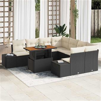 Conjunto de Sofá de Jardim vidaXL | 9 Peças | Preto Rattan Sintético - 1