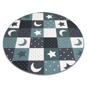 Tapete para Crianças RugsX Stars Circulo Estrelas | Turquês / Cinzento | Círculo | 200 cm - 1