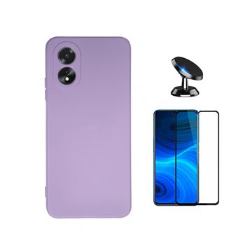 Kit Película de Vidro Temperado 5D Full Cover + Capa Silicone Líquido + Suporte Magnético de Carro Phonecare para Oppo A38 4G - Roxo - 1